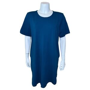 Universal Standard Halie T-Shirt Dress S (14/16) Pullover Pockets Teal Blue